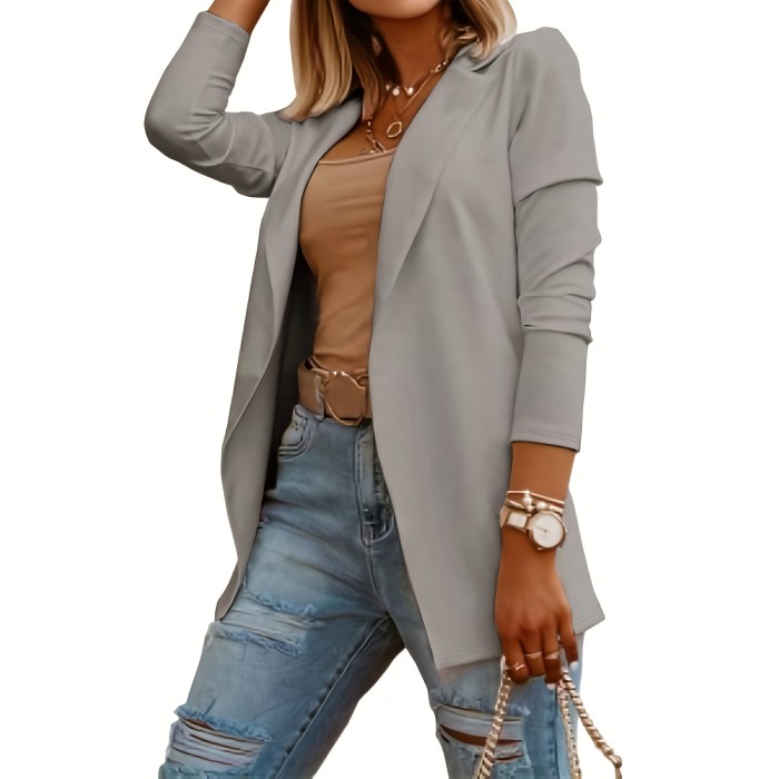 Women's Solid Lapel Blazer - Casual Open Front Long Sleeve Work Office Outerwear