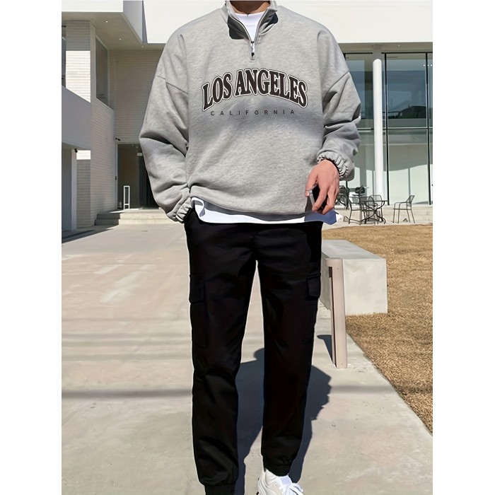 Men's Trendy Letter Print Long Sleeve Casual Sports Sweatshirt - Perfect for Outdoor Activities