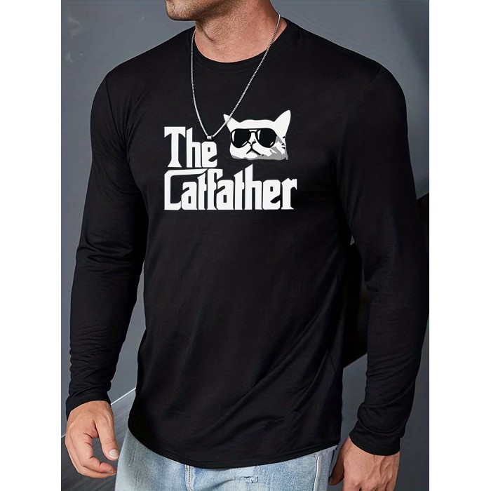 Cat Animal Print, Men's Comfy Fit Long Sleeve T-shirt, Warm And Sporty Top Clothing