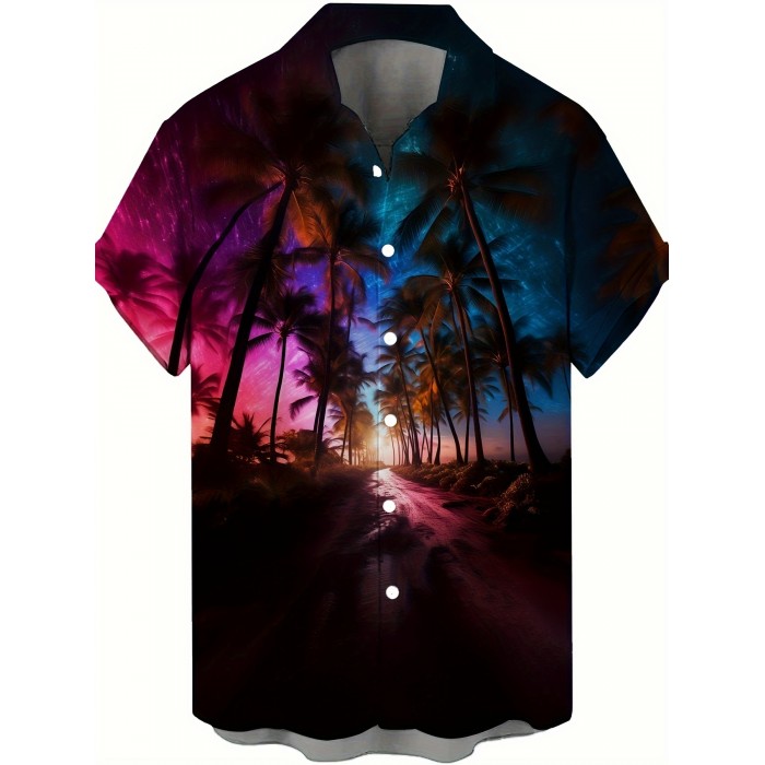 Men's Casual Allover Print Button Up Short Sleeve Hawaiian Shirt For Summer Beach Vacation Resort