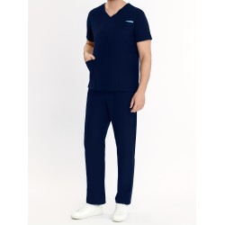 Men's 2-piece Workwear Set, Short Sleeve V Neck Shirt With Pocket Design & Pants Set, Men's Uniform