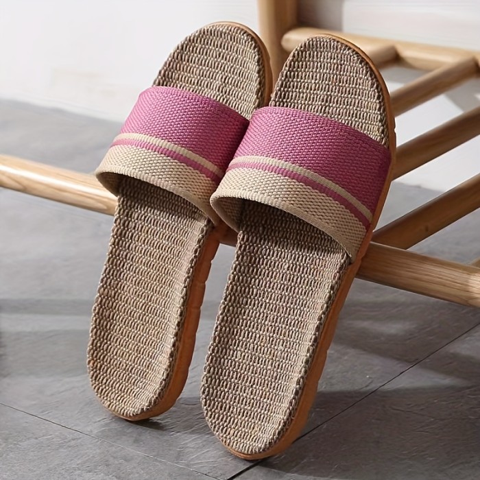 Striped Pattern Slides, Casual Open Toe Flat Summer Shoes, Comfortable Indoor Home Slides