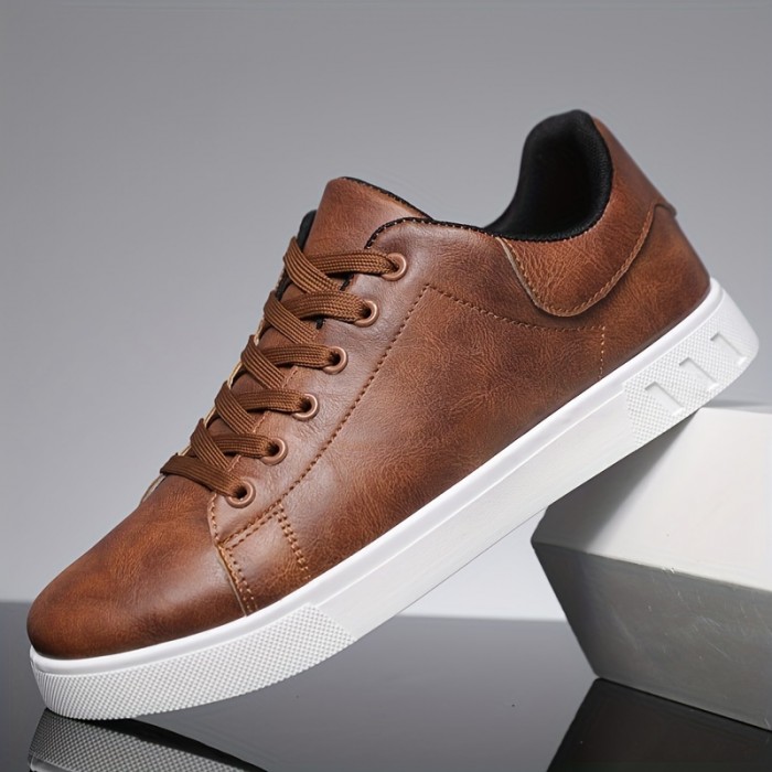 Men's PU Leather Lace-up Skateboard Shoes, Trendy ...