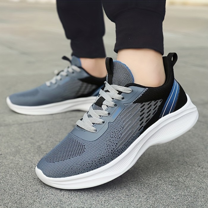 Men's Trendy Woven Knit Breathable Running Shoes, ...