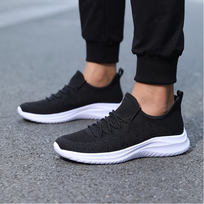 Men's Trendy Solid Woven Knit Breathable Sneakers,...