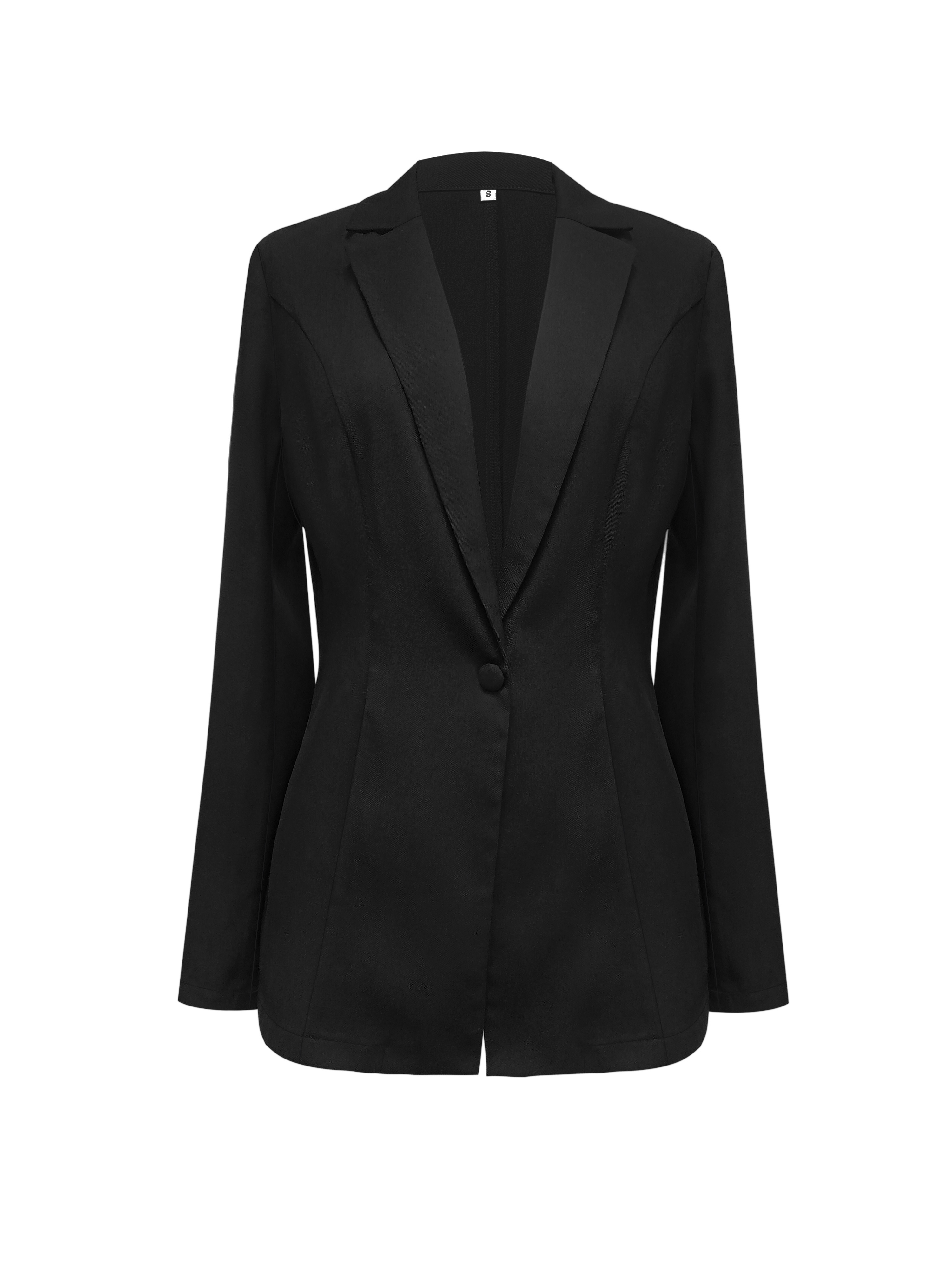 solid color button front blazer business casual lapel long sleeve blazer for office work womens clothing details 2