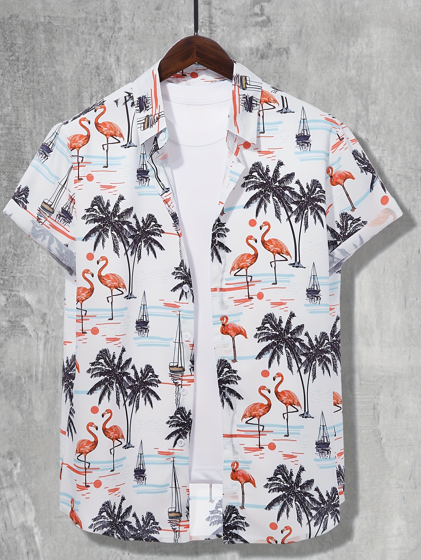 mens shirt top flamingo coconut tree print camp collar bowling shirts short sleeve closure summer hawaiian shirt male casual button up shirt for daily vacation resorts beach shirts for men details 3