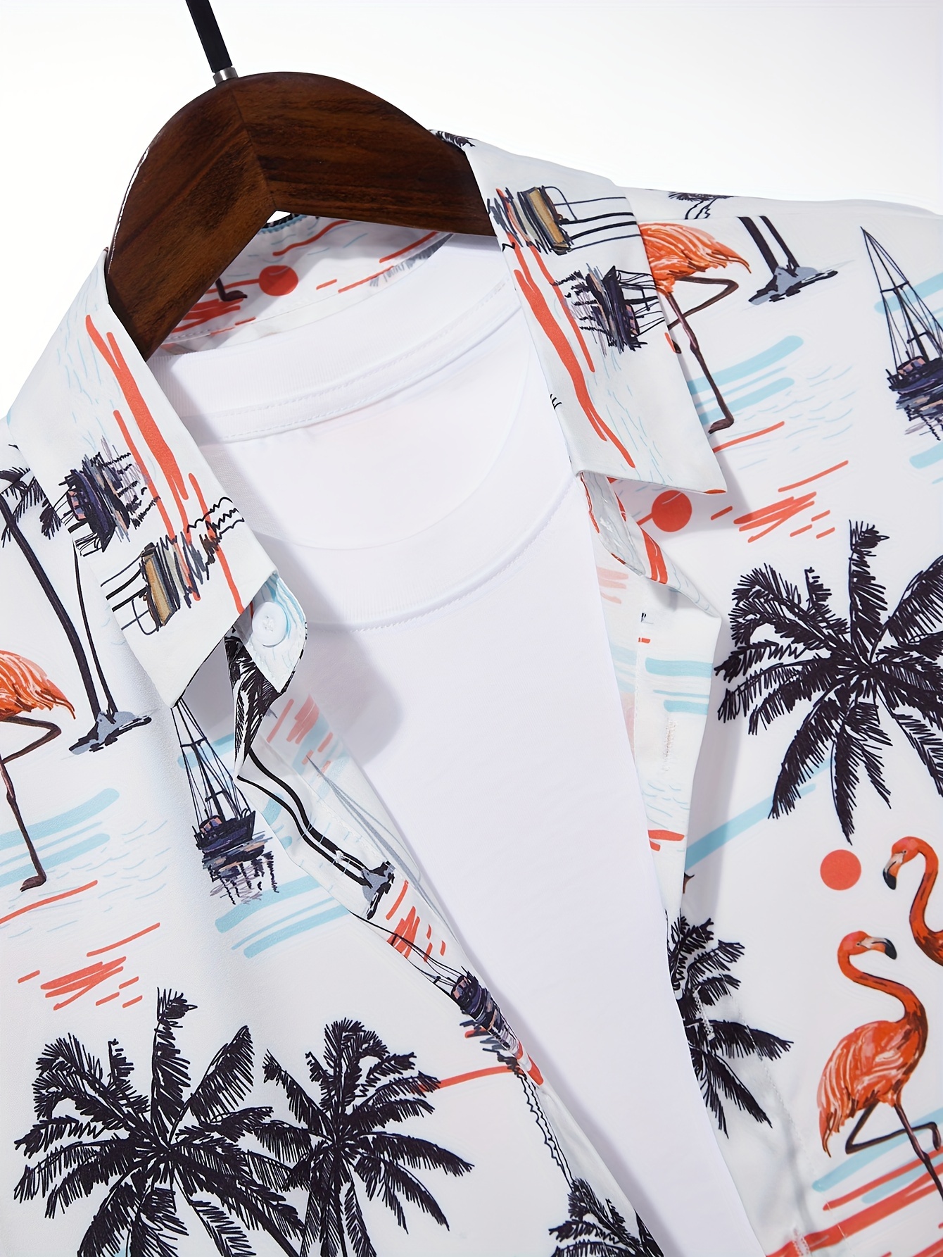 mens shirt top flamingo coconut tree print camp collar bowling shirts short sleeve closure summer hawaiian shirt male casual button up shirt for daily vacation resorts beach shirts for men details 4