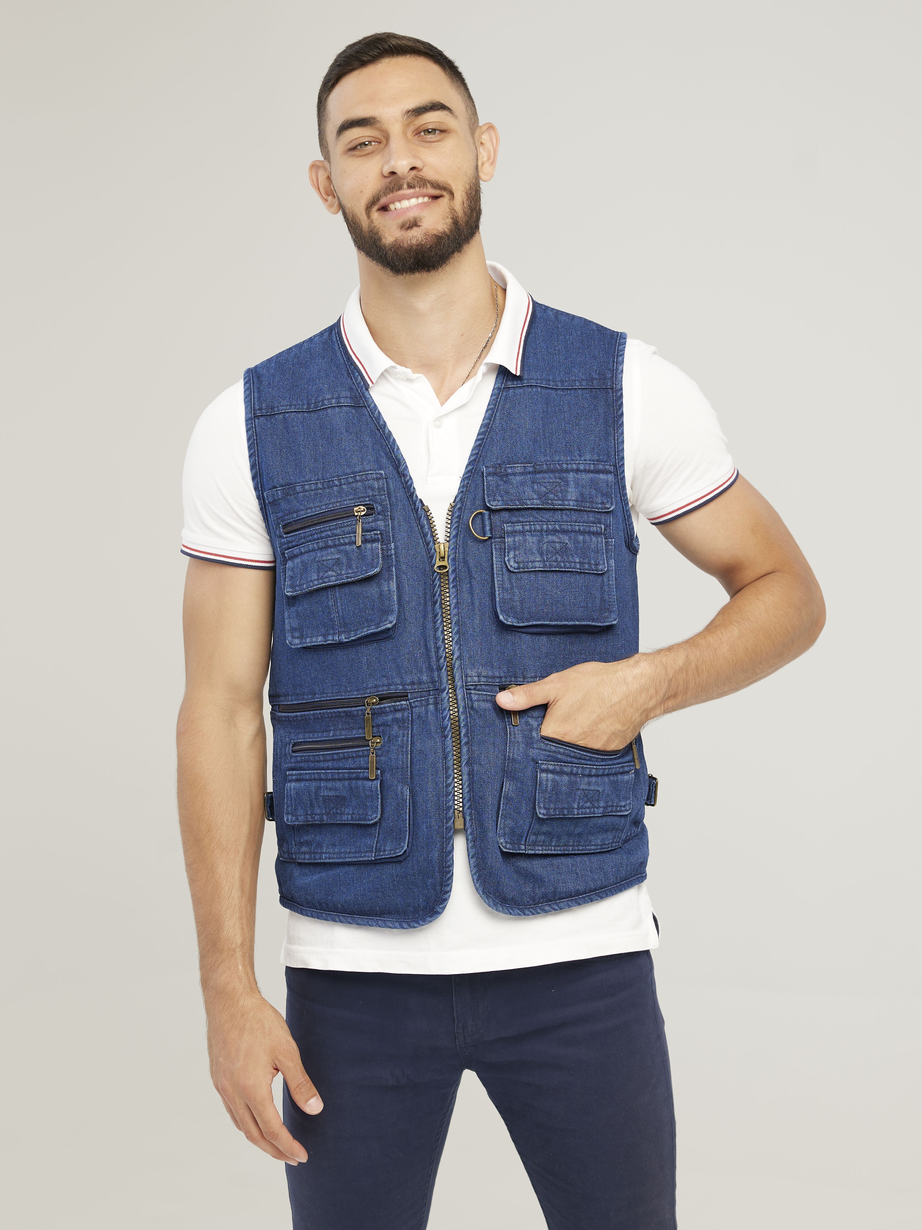 zipper pockets cargo vest mens casual outwear zip up vest for spring summer outdoor fishing photography details 6