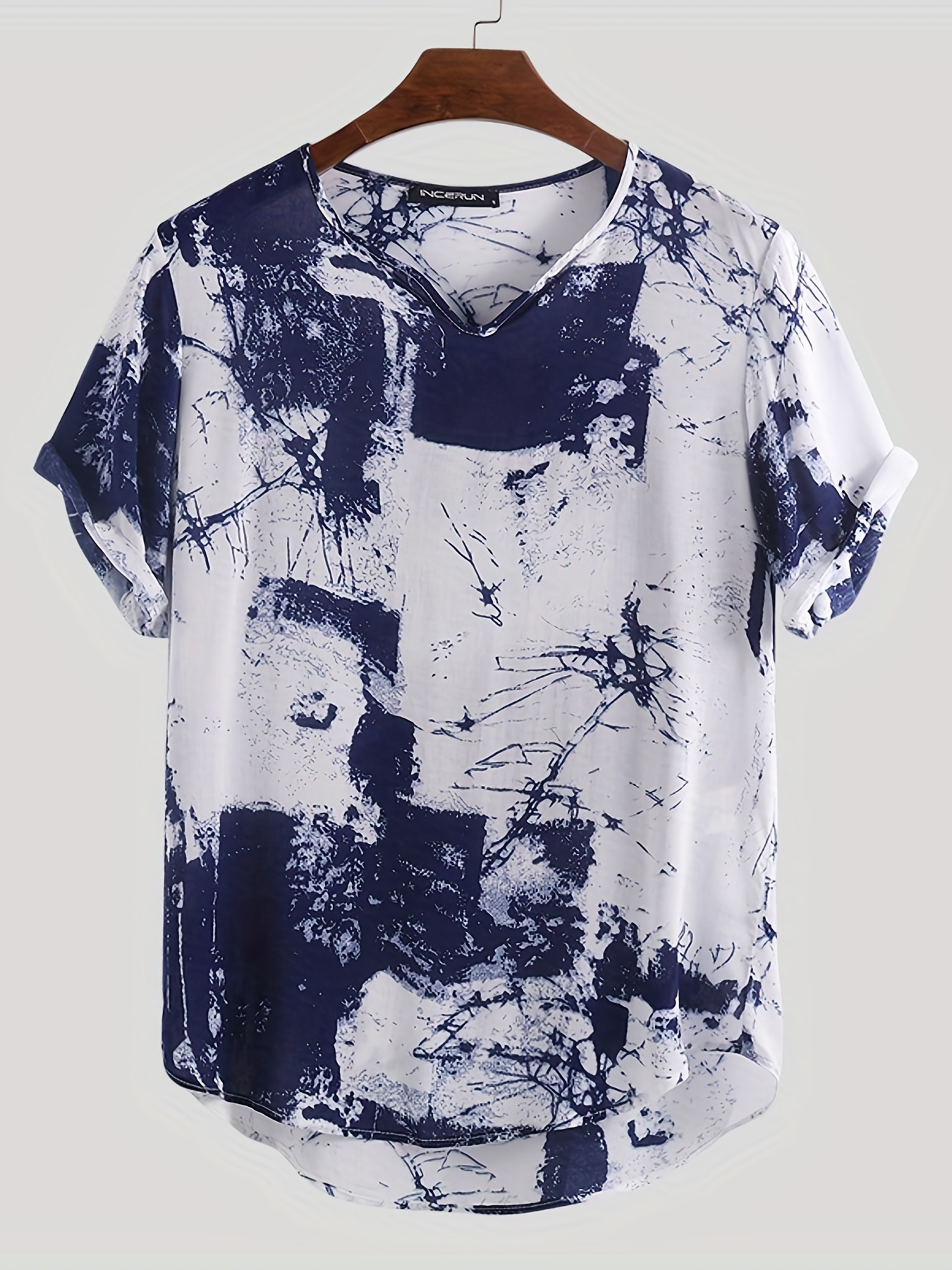 incerun mens vintage short sleeve tie dye printed tee casual loose v neck stylish t shirt tee tops details 0