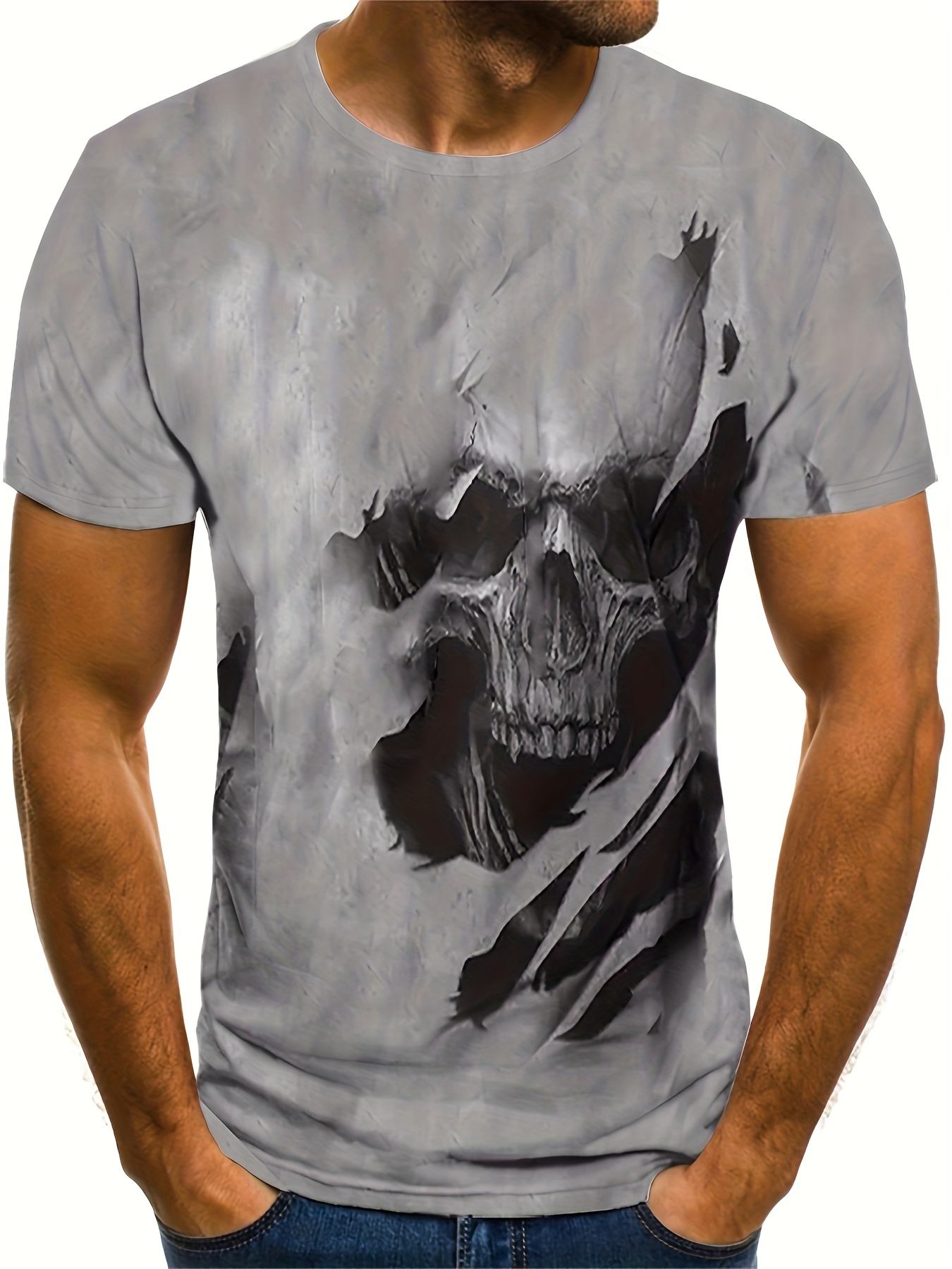 skull print mens graphic design crew neck active t shirt casual comfy tees tshirts for summer mens clothing tops for daily gym workout running details 1