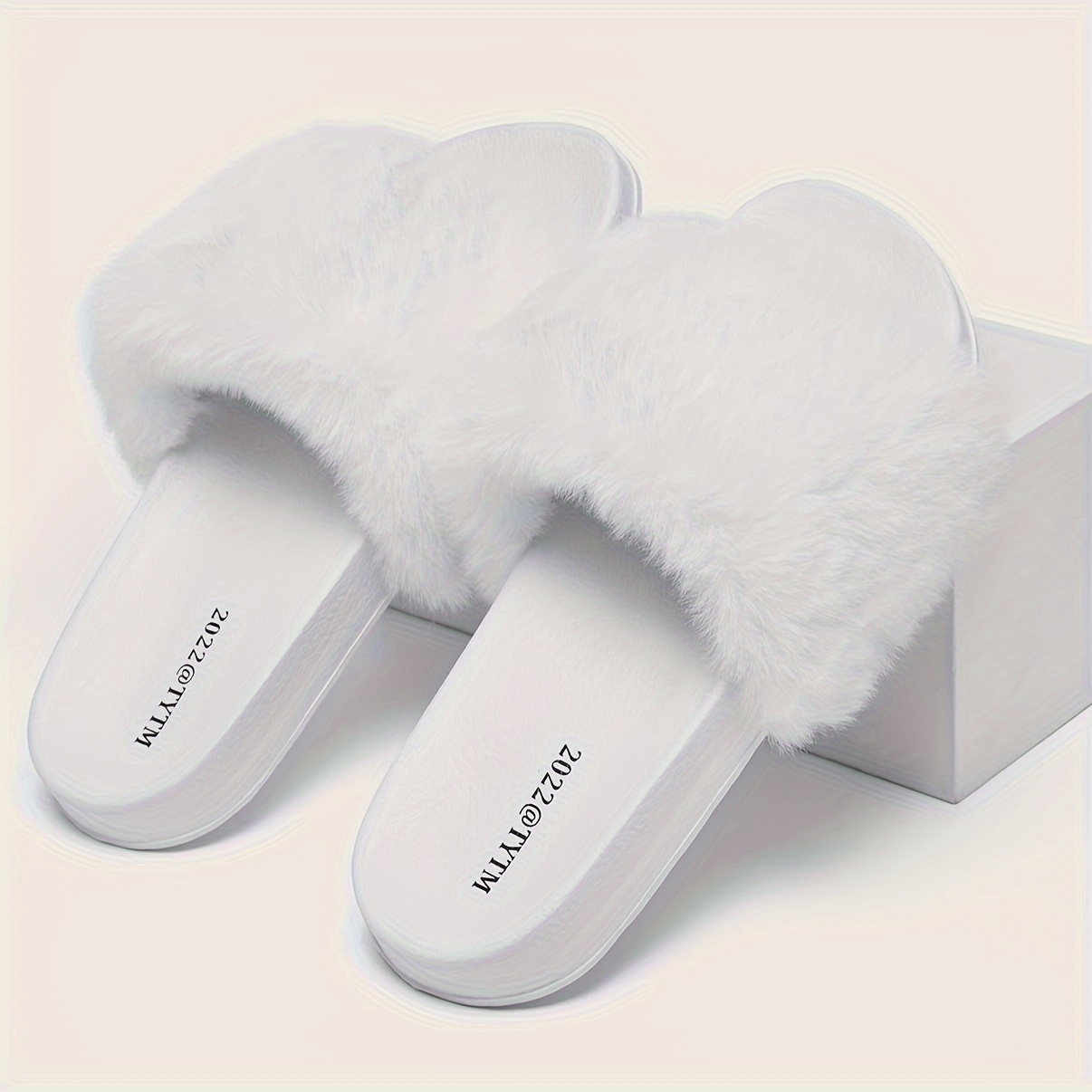 solid color faux fur pattern slippers fluffy soft sole platform casual slides plush cozy indoor shoes details 5