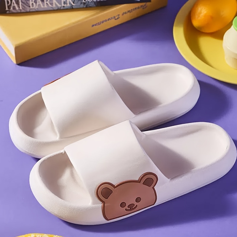 womens bear pillow slides solid color soft sole soft sole quick drying eva shoes bathroom non slip slides details 0