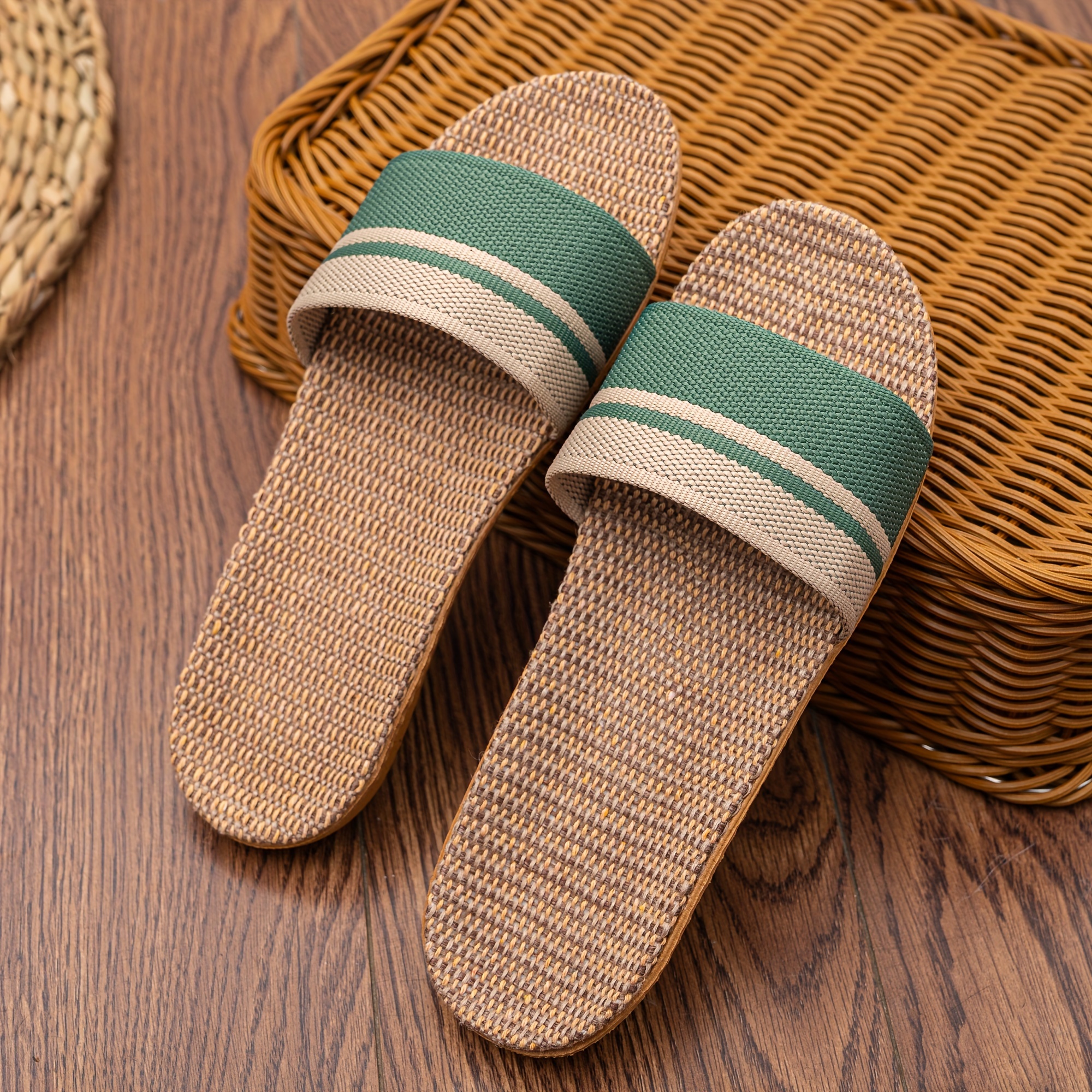 striped pattern slides casual open toe flat summer shoes comfortable indoor home slides details 2