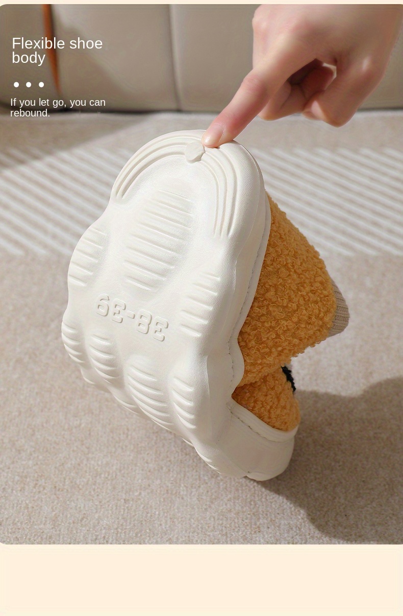 cute smile face fuzzy house slippers closed toe memory foam slip on shoes winter warm home slippers details 7