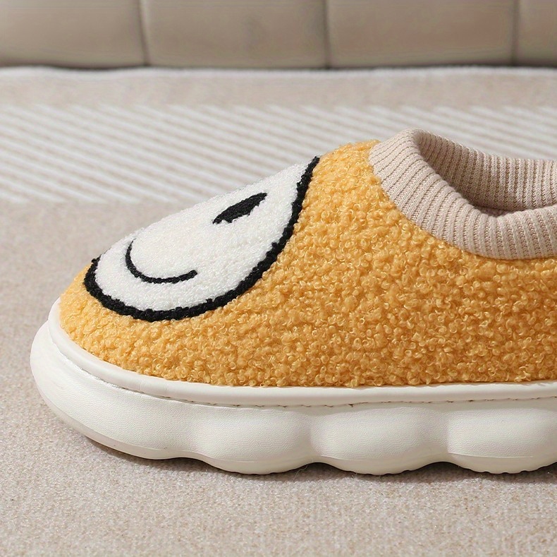 cute smile face fuzzy house slippers closed toe memory foam slip on shoes winter warm home slippers details 8