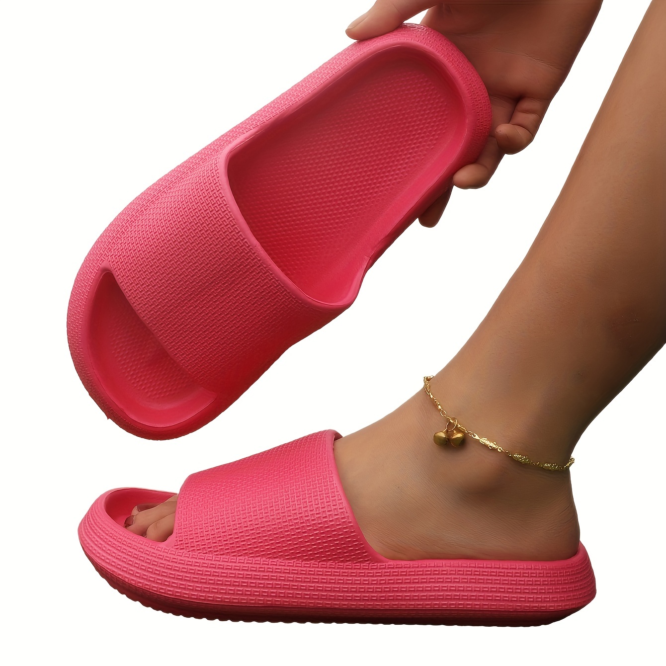 solid color unisex eva slide shoes comfy soft sole home bathroom shoes quick drying pillow slides details 3