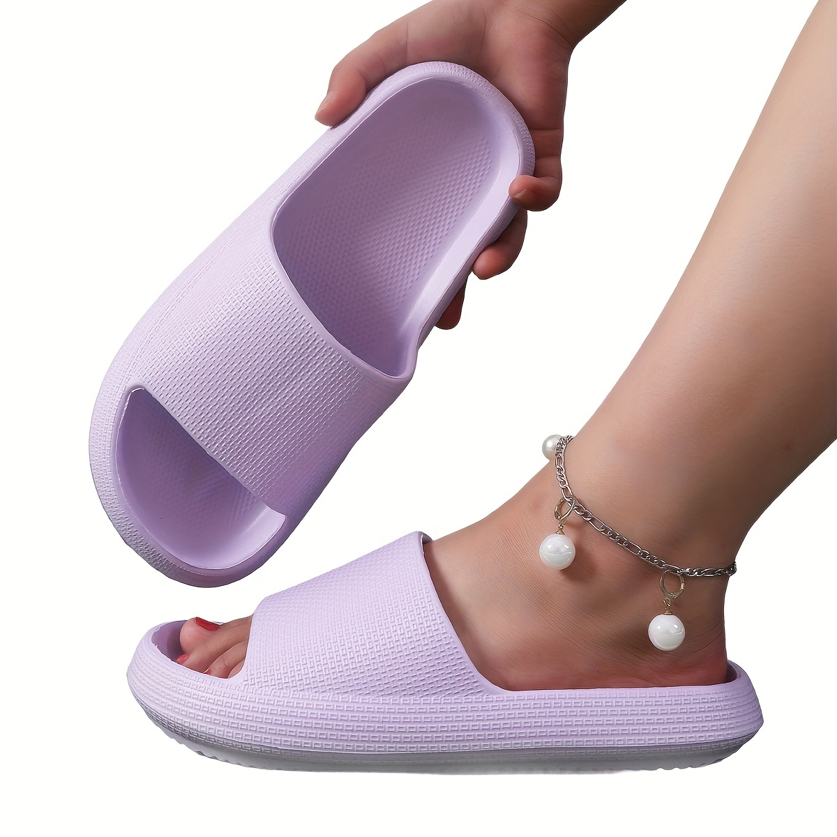 solid color unisex eva slide shoes comfy soft sole home bathroom shoes quick drying pillow slides details 4