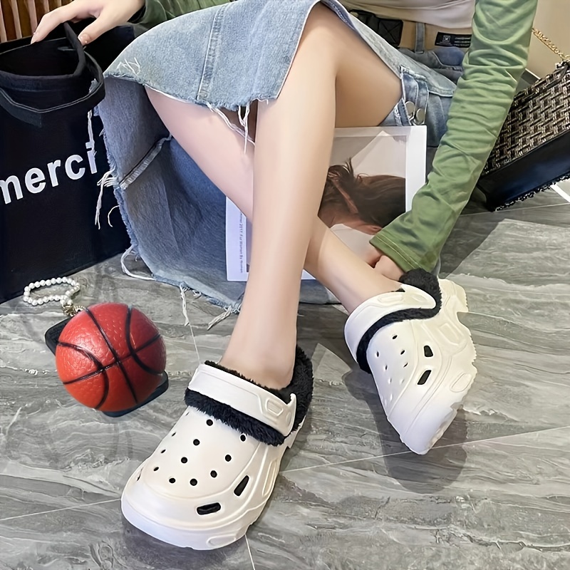 simple hollow out design clogs casual slip on plush lined garden shoes comfortable indoor home slippers details 1