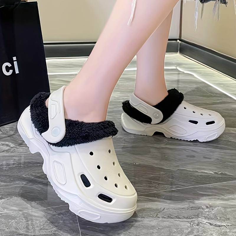 simple hollow out design clogs casual slip on plush lined garden shoes comfortable indoor home slippers details 3