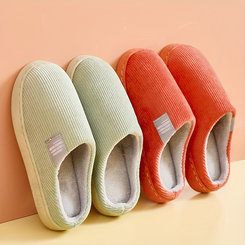 womens plush lined slippers warm winter indoor bedroom fuzzy shoes home mute slippers details 0