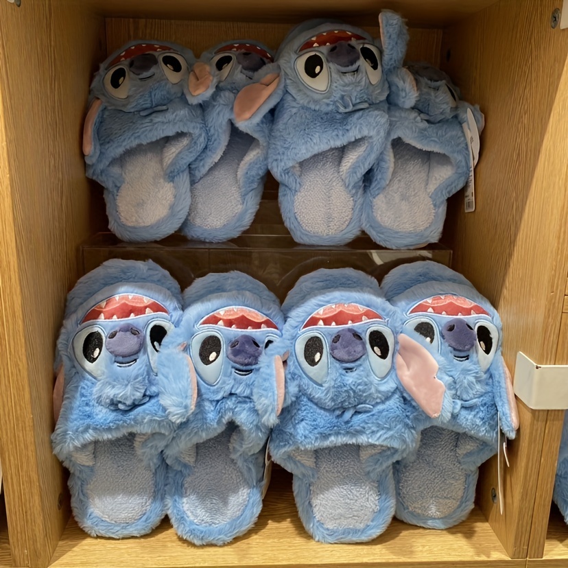 miniso disney stitch novelty slippers kawaii comfy plush closed toe non slip shoes indoor bedroom slippers details 2