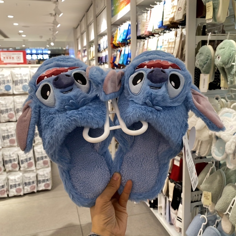 miniso disney stitch novelty slippers kawaii comfy plush closed toe non slip shoes indoor bedroom slippers details 3